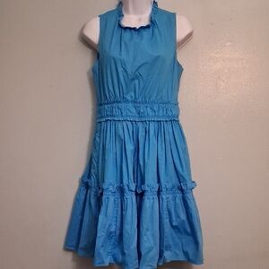 Lilly Pulitzer Elina size 2 women's stretch blue ruffle sleveeless pocket dress.